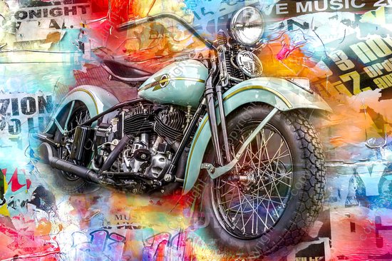 JJ-Art (Glas) | Femme sur moto vintage, salon – chambre | Moto, avion,  cool, sexy,... | bol.com