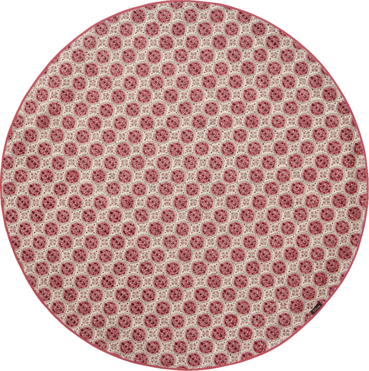 Bungalow rond katoenen blokprint tafelkleed Kamal Ruby Ø170 cm (roodtinten)