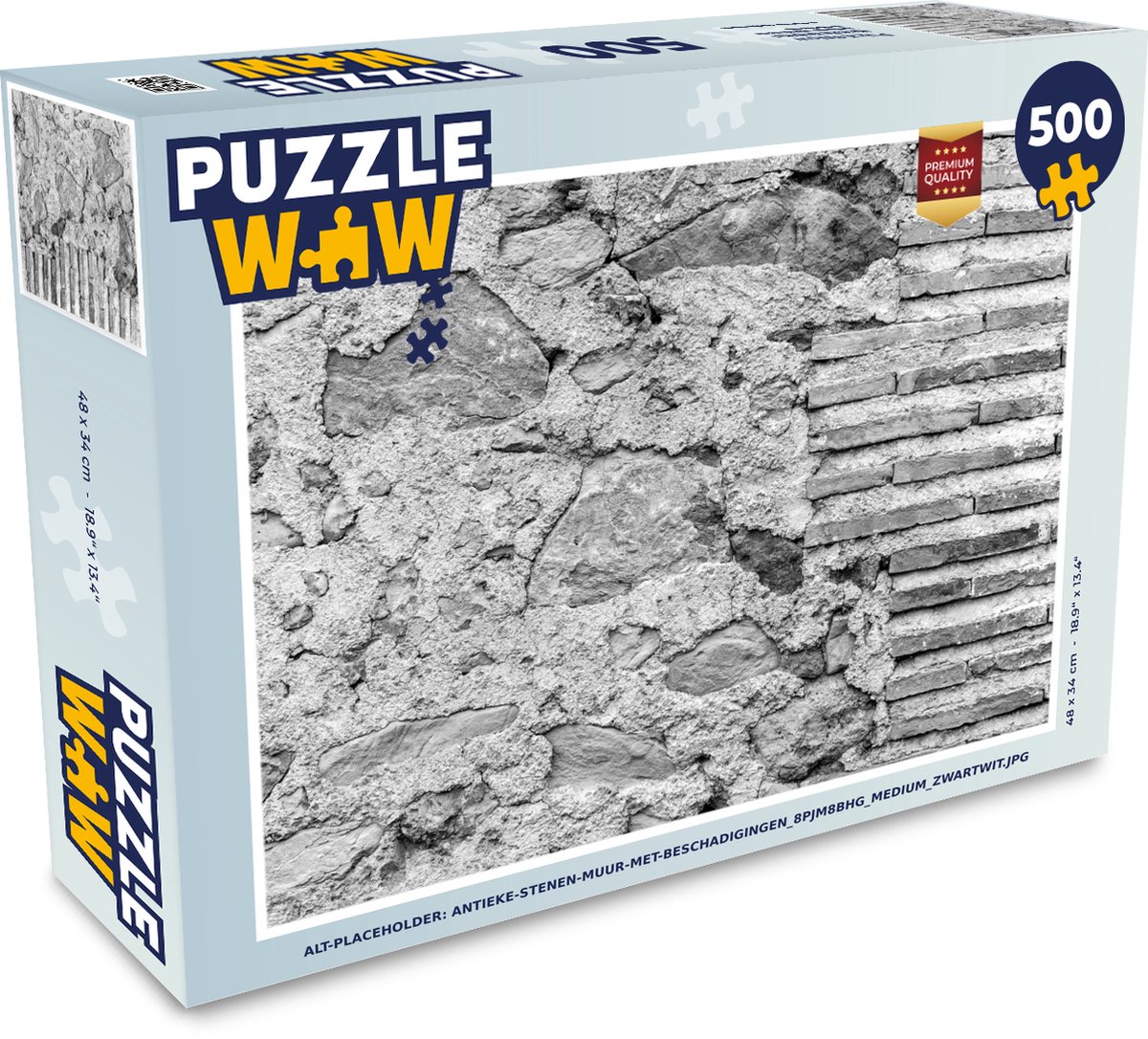 Afbeelding van product PuzzleWow  Puzzel Muur - Baksteen - Keien - Legpuzzel - Puzzel 500 stukjes