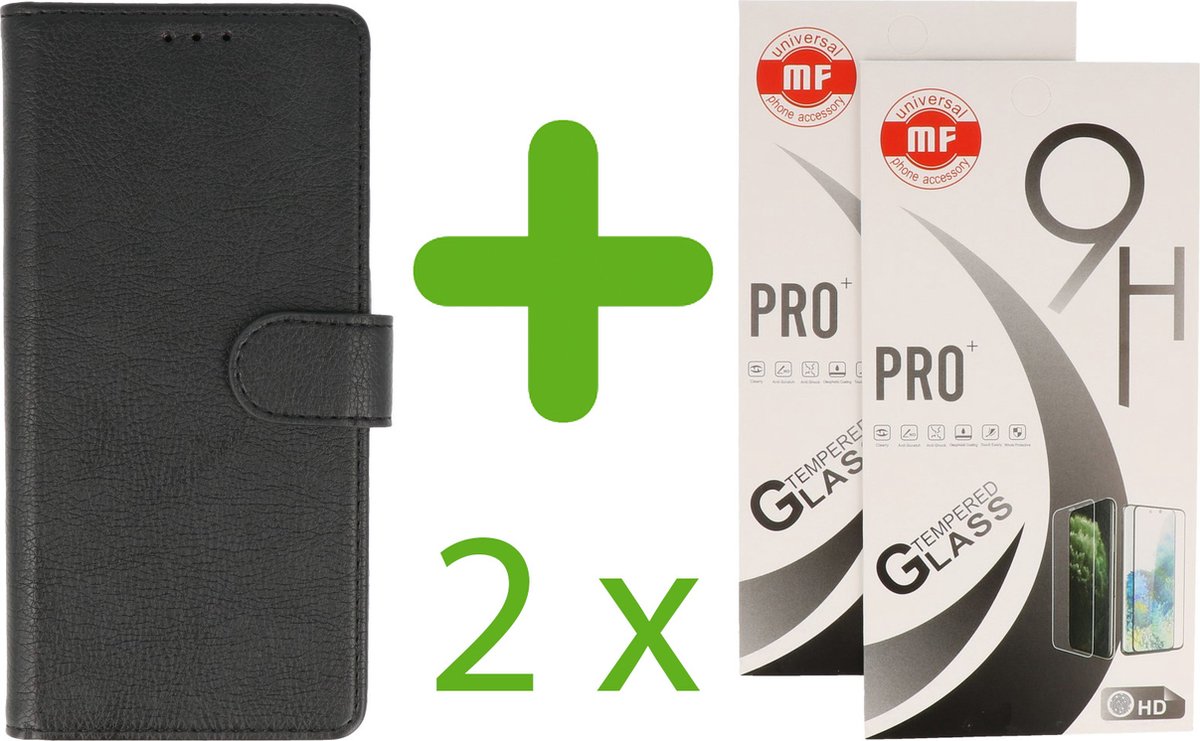 iPhone 13 Pro Hoesje - Book Case Telefoonhoesje - 2x Glass Screenprotector - Kunstleer - Zwart