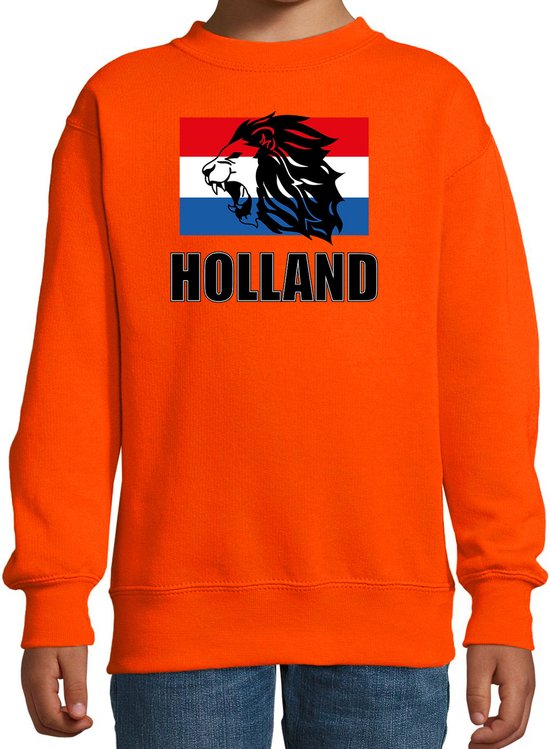 Oranje fan sweater voor kinderen - met leeuw en vlag - Holland / Nederland supporter - EK/ WK trui / outfit 106/116 (5-6 jaar)