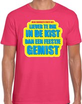 Foute party Liever te dik in de kist dan een feestje gemist verkleed/ carnaval t-shirt roze heren - Foute hits - Foute party outfit/ kleding L