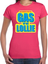 Foute party Gas op die Lollie verkleed/ carnaval t-shirt roze dames - Foute hits - Foute party outfit/ kleding L