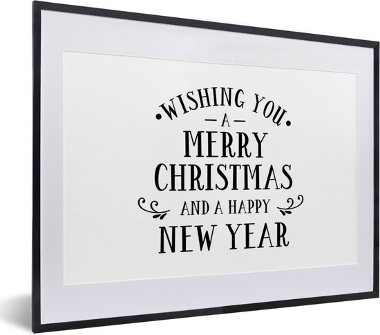 Fotolijst incl. Poster - Kerst quote "Wishing you a merry Christmas" tegen een witte achtergrond - 40x30 cm - Posterlijst - Kerstmis Decoratie - Kerstversiering - Kerstdecoratie Woonkamer - Kerstversiering - Kerstdecoratie voor binnen - Kerstmis