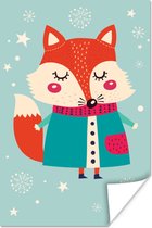 Poster Vos - Sneeuw - Kerst - Winter - Koud - 80x120 cm - Kerstmis Decoratie - Kerstversiering - Kerstdecoratie Woonkamer - Kerstversiering - Kerstdecoratie voor binnen - Kerstmis