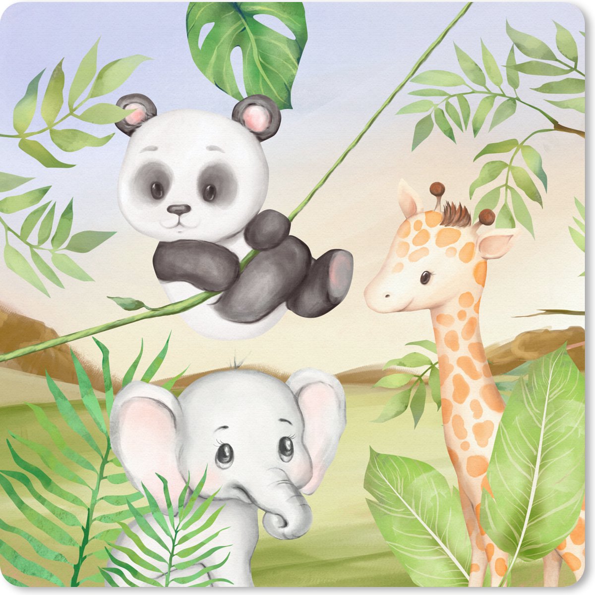 Muismat 20x20 cm - Mousepad Jungle - Bladeren - Dieren - Groen - Muismatten
