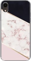 Geschikt voor iPhone XR hoesje - Marmer print - Roségoud - Luxe - Siliconen Telefoonhoesje