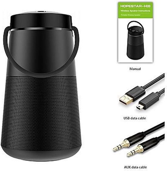 Draadloze Bluetooth speaker Hopestar H33 zwart draagbaar met FM-radio, powerbank, AUX, TF-kaart & handsfree bellen