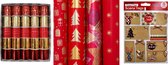 Luxe kerst inpak set Classic X-mas - 4 Luxe rollen 150 x 70 cm - 4 lintjes Cadeaupapier - 2 Gifttags 2 x 8 stuks