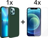 iPhone 13 Pro Max hoesje groen siliconen apple hoesjes cover hoes - 4x iPhone 13 Pro Max screenprotector