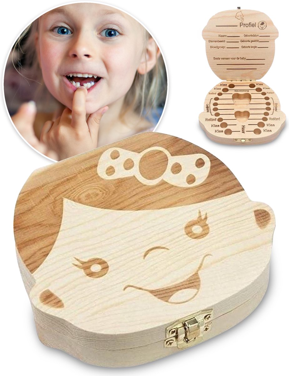 PEACE Tandendoosje Meisjes – Melktanden Bewaardoosje Voor Kinderen – Haarlokdoosje Hout – Kraamcadeau – Baby Geboorte Cadeau