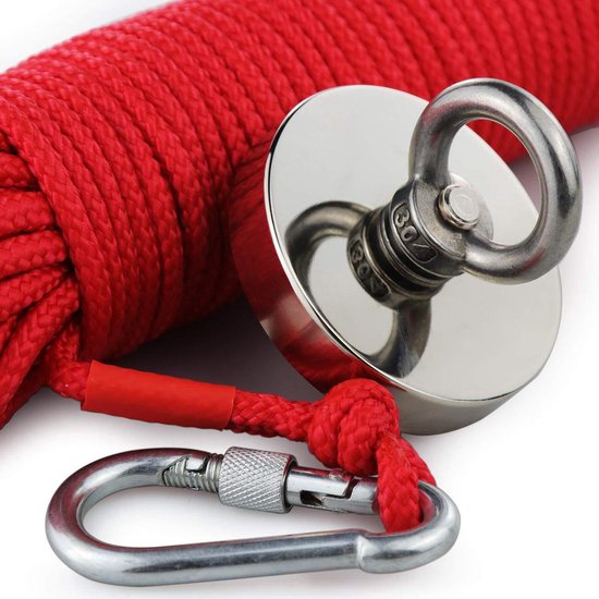 MAGFISHION Magneetvissen Set 100KG - Vismagneet 50mm - 20M Touw Karabijnhaak met Schroefsluiting - Handschoenen - Borgmiddel - Magneetvissen Starterspakket - Magneet Vissen - Outdoor