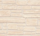 Steen tegel behang Profhome 662323-GU vliesbehang glad met natuur patroon mat beige chroomoxydegroen bruin 5,33 m2