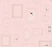 Kinderbehang Profhome 369912-GU vliesbehang glad met kinder patroon mat roze wit 5,33 m2