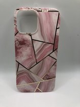 Marmer Siliconen Back Cover Hoesje - Geschikt voor iPhone 13 Pro Max - Siliconen/TPU hoesjes - Roze