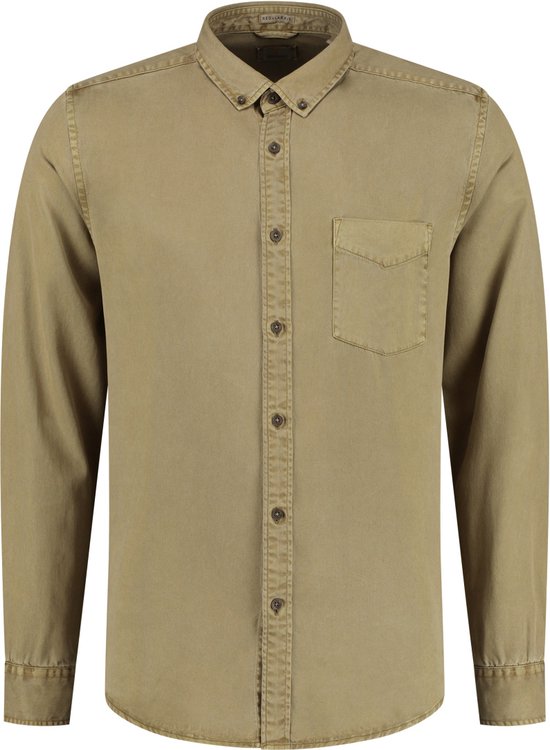 Dstrezzed - Overhemd Garment Dyed Tencel Khaki - M - Heren - Regular-fit