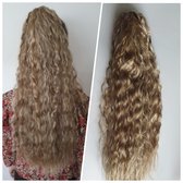 Paardenstaart hairextensions Goud Blond mix lang krullend 65 CM Ponytail Clip in Vlinderklem