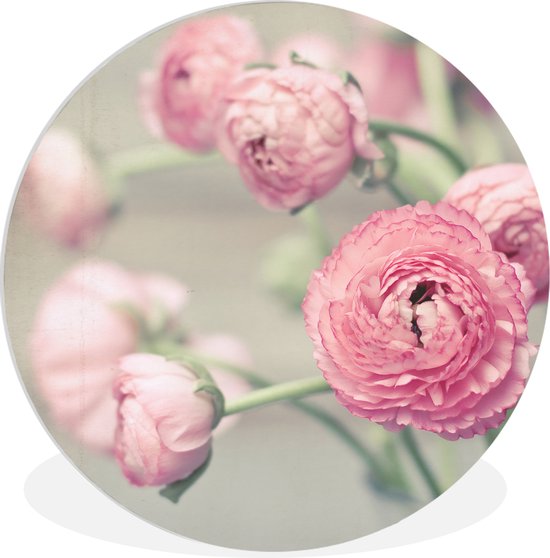 WallCircle - Wandcirkel ⌀ 30 - Roze boterbloemen in een glazen vaas - Ronde schilderijen woonkamer - Wandbord rond - Muurdecoratie cirkel - Kamer decoratie binnen - Wanddecoratie muurcirkel - Woonaccessoires