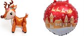 Folie Ballon | Rendier | Kerstslee | Bruin | Rood | 2 stuks | 70 x 50 CM | Diameter 45 CM | Balonnenset | Kerstfeest | Feestdecoratie | Feestversiering | Metallic | Kinderfeestje | Decoratie 