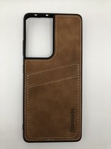 Hoogwaardige back cover met pasjes vakje - Geschikt voor Samsung Galaxy S21 Ultra - Suede/TPU backcover - Bruin