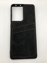 Hoogwaardige back cover met pasjes vakje - Geschikt voor Samsung Galaxy S21 Ultra - Suede/TPU backcover - Zwart