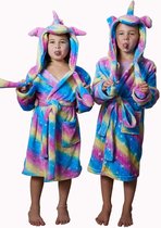 Unicorn kinderbadjas – Badjas kind unicorn – Kinderbadjas regenboog kleuren – Meisjes badjas met oortjes – Kinderbadjas meiden – Kinderbadjas meisjes – Fleece kinderbadjas vrolijke
