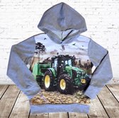 S&C Grijze Hoodie met groene trekker - 134/140