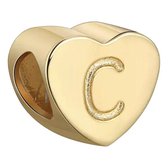 Tracelet - Zilveren bedels - Bedel hart letter C | Goudkleurig 925 Sterling Zilver - Pandora compatible - Met 925 Zilver Certificaat - In Leuke cadeauverpakking - Valentijn tip