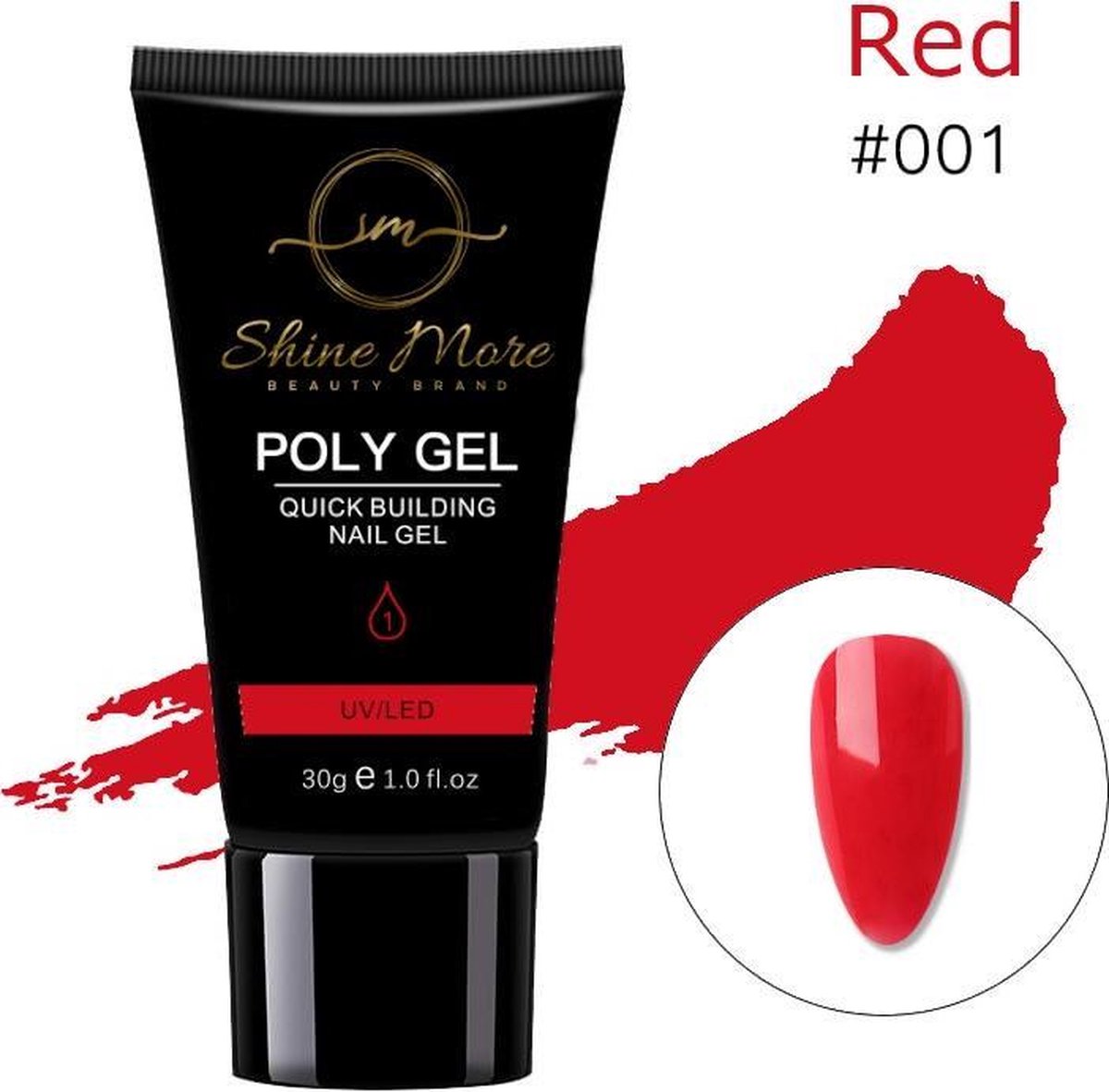Shinemore Polygel Gel nagels 30 Gram Tube Solid Red