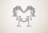 Wanddecoratie - Bomen in vorm van hart liefde - XS - 25x29cm - EssenhoutWit - muurdecoratie - Line Art