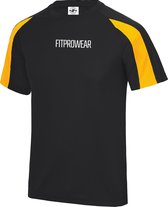 FitProWear Contrast Sportshirt Heren Zwart/Geel  - Maat M - Sportshirt - T-Shirt - Sportkleding - Sportshirt korte mouwen - Sportshirt Polyester - Heren Shirt
