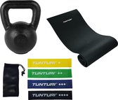Tunturi - Fitness Set - Kettlebell 16 kg - Fitnessmat 160 x 60 x 0,7 cm - Weerstandsbanden 4 stuks