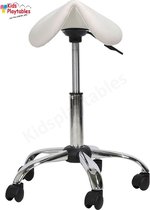 Zadelkruk Kappersfiets op wielen kleur wit met gasveer 46 -62 cm - tabouret verstelbaar - kappersstoel - knipkruk - kapperskruk - Ergonomisch - Ponyseats - zetel