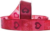 Lint in organza harten rood | 40mm x 20m | Valentijn | organzalint | verpakkingslint | geschenkverpakking | decoratie | versiering | hobby | knutsel