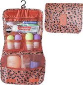 Reismonkey Ophangbare Toilettas met Haak – Roze/Oranje met Panter/Luipaard Print – Travel Bag Organizer voor Dames/Meisje – Hangende Make-up Tas/Cosmetic Bag – Reizen - Cadeau voor