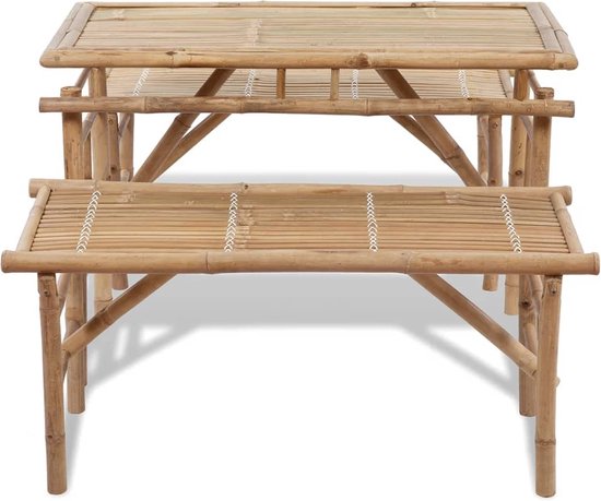 vidaXL - Biertafel - met - 2 - bankjes - 100 - cm - bamboe