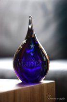Urn met een door u aangegeven naam- Urn van glas met naam en symbool dmv. hoge kwaliteit sign folie óf zandstraling-Mini urn 50ml inhoud roze-blauw voor crematie-as-Deelbestemming