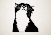 Wanddecoratie - Vrolijke kat - XS - 29x25cm - Zwart - muurdecoratie - Line Art