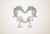 Wanddecoratie - Bomen in vorm van hart liefde - M - 60x69cm - EssenhoutWit - muurdecoratie - Line Art