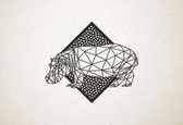 Line Art - Nijlpaard met achtergrond - L - 82x93cm - Zwart - geometrische wanddecoratie