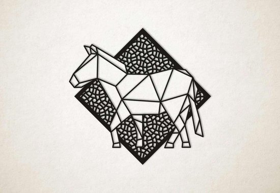 Line Art - Paard 1 met achtergrond - M - 60x62cm - Zwart - geometrische wanddecoratie