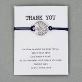 Armband - thank you armband - bedankt - blauw / zwart - met hanger