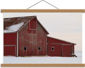Schoolplaat – Rode Schuur in de Sneeuw - 60x40cm Foto op Textielposter (Wanddecoratie op Schoolplaat)