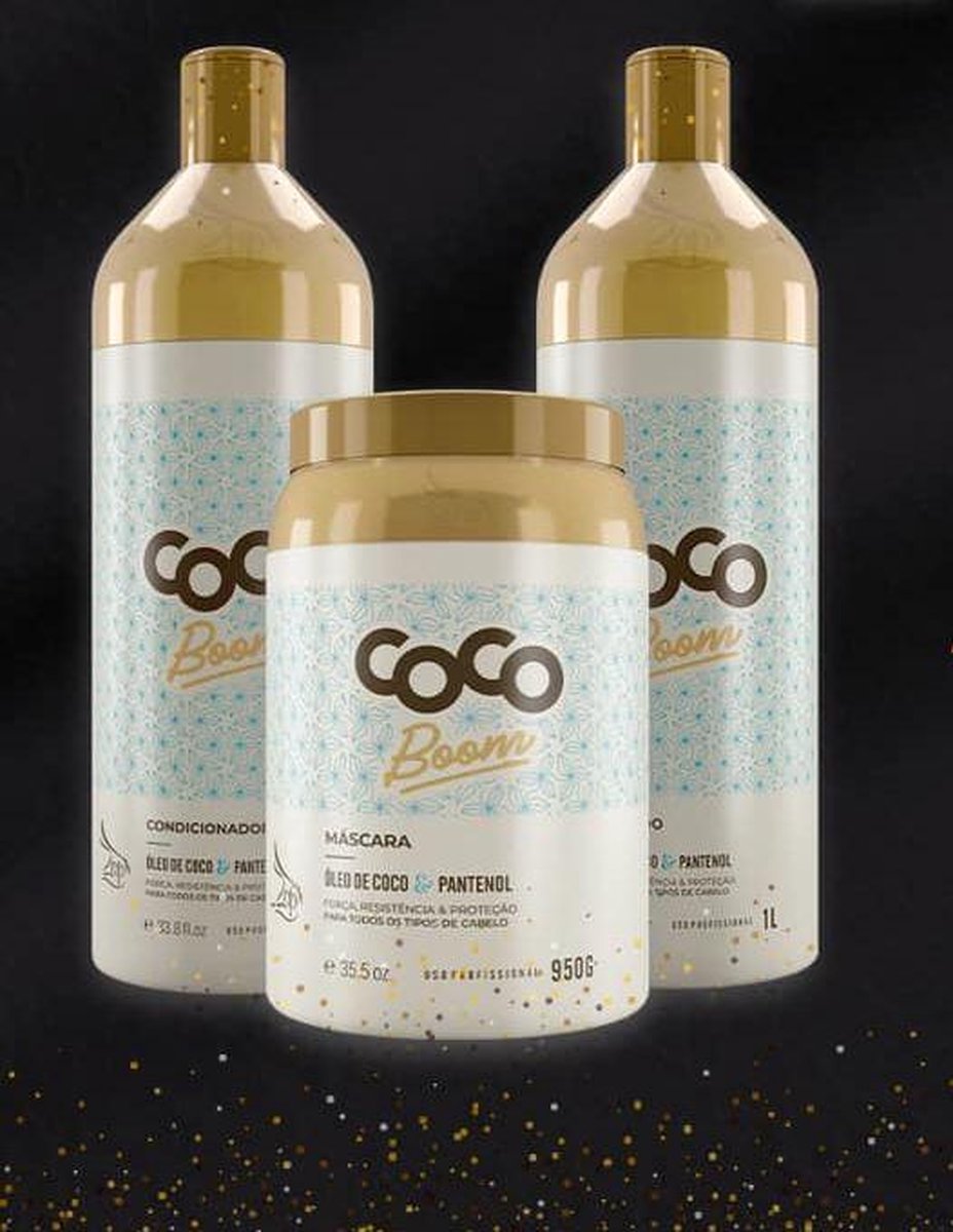 Kit Zap Braziliaans Coco Boom Lavatorio Profissionnel 2x1L+950g Coco & Panthenol-olie & Gratis V.C. Borstel