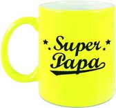 Super papa mok / beker neon geel voor Vaderdag/ verjaardag 330 ml