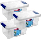 3x Opbergboxen/opbergdozen met deksel 5 liter kunststof transparant/blauw - 29 x 20 x 15 cm - Opbergbakken