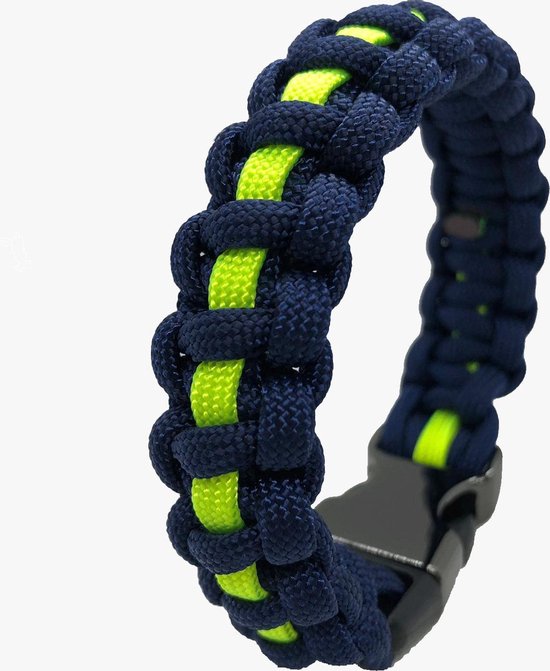 Donkerblauwe Paracord Armband met Gele Accenten - Perfect cadeau voor een... |