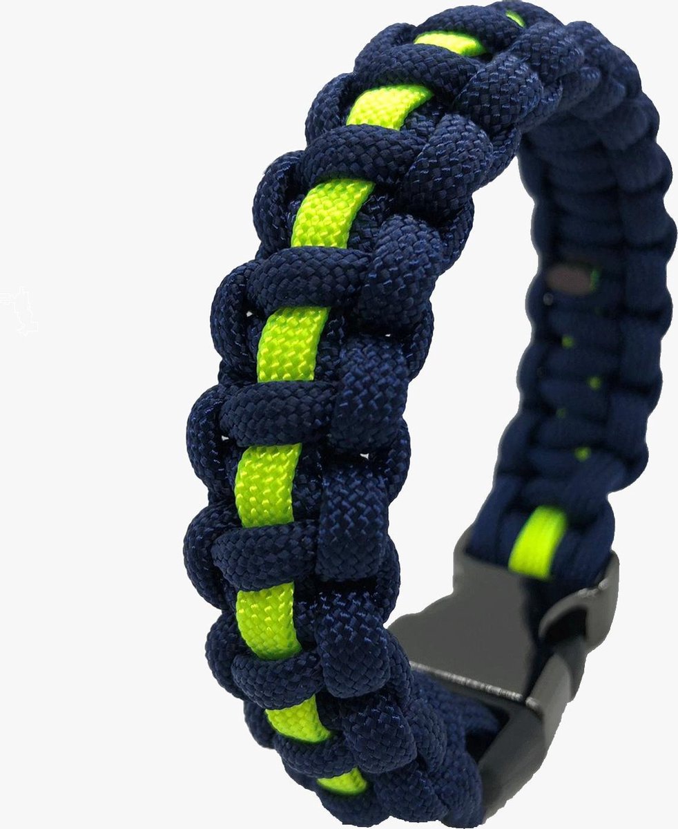 Handgemaakte Donkerblauwe Paracord Armband met Gele Accenten - Perfect cadeau voor een politieagent of wijkagent