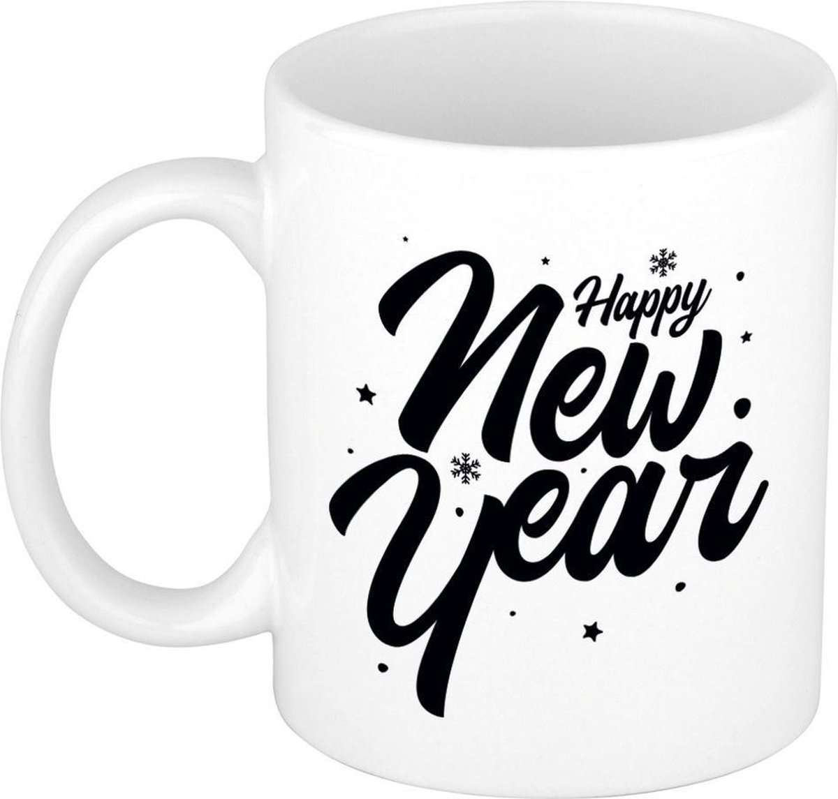 Set van 10x stuks happy new year cadeau mokken met sterren en sneeuwvlokken 300 ml