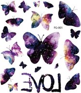 Glitter tattoo | tijdelijke tattoo | fake tattoo | vlinders - love | 105 x 120 mm
